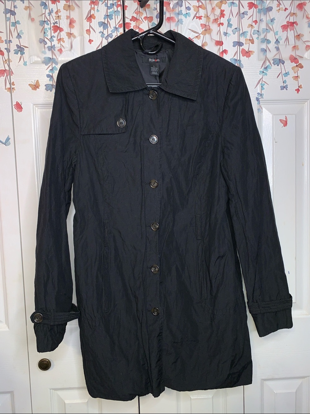 Style & Co. Black Women's Button-Front Trench Coat